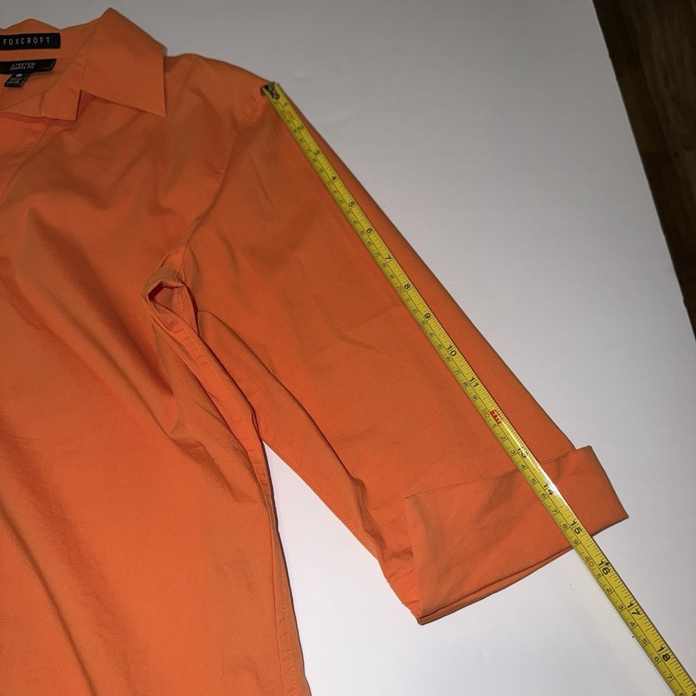 Foxcroft Button Down Shirt Tunic Womens Size 4 Orange 3/4 Sleeve‎ Stretch Office - Picture 11 of 11
